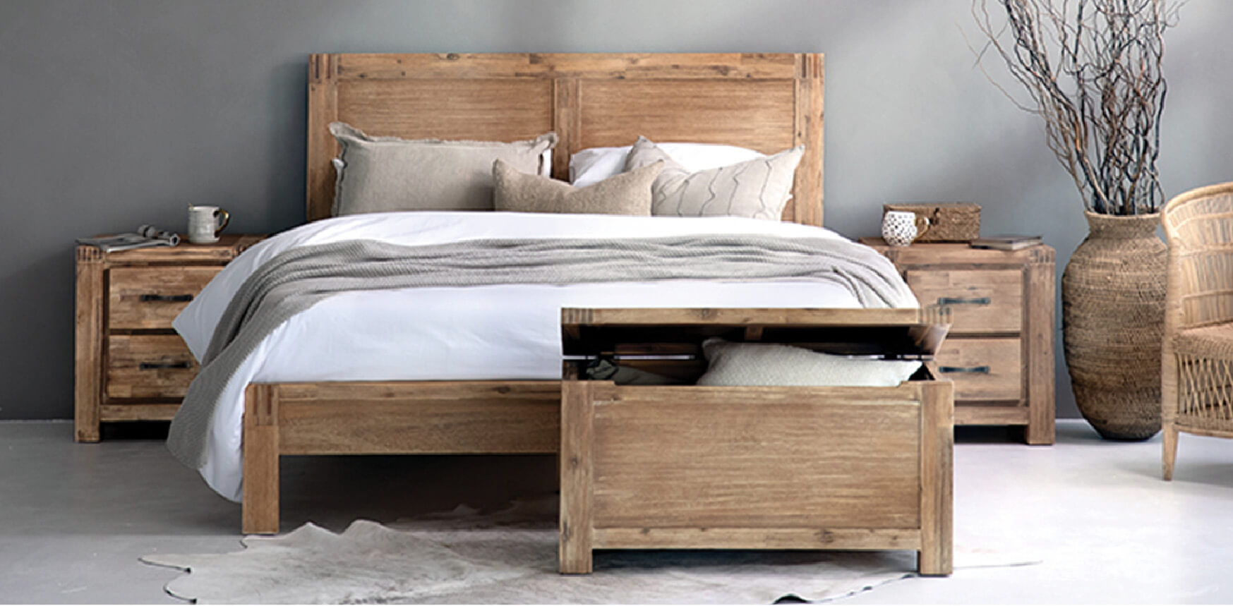 wooden headboards and bed